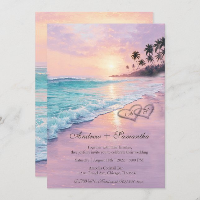 Convite Modelo editável Beach Wedding (Frente/Verso)