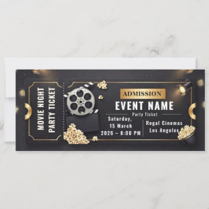 Convite Modelo Editável de Ingresso para Festa de Noite de