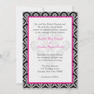 Convite Modelo Elegante casamento tema damasco preto branc