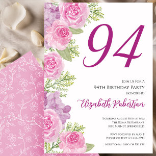 Convite Modelo Floral de Rosas Cor-de-Rosa Aniversário de 