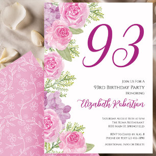 Convite Modelo Floral de Rosas Cor-de-Rosa Aniversário de