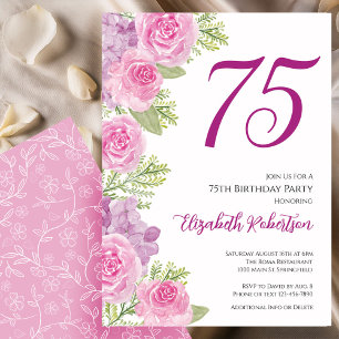 Convite Modelo Floral de Rosas Cor-de-Rosa para 75º Aniver