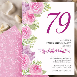 Convite Modelo Floral de Rosas Rosadas para 79º Aniversári