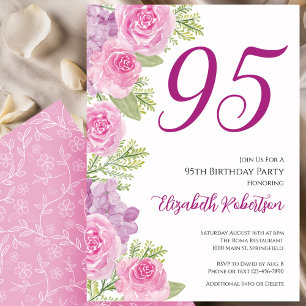 Convite Modelo Floral de Rosas Rosadas para 95º Aniversári
