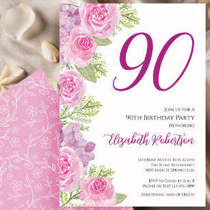 Convite Modelo Floral de Rosas Rosadas para Aniversário de
