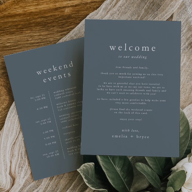 Convite MODELO Itinerário de Fim de Semana de Casamento de (EMELIA Navy Wedding Weekend Itinerary Template)