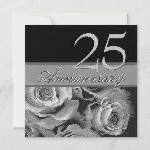 Convite Modelo Metálico de Rosas Prateadas de 25º Aniversá