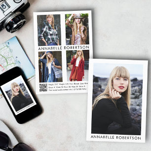 Convite Modelo Moderno Ator 5 Foto QR Code Comp Card