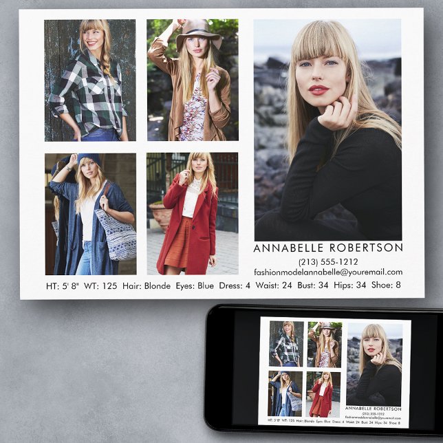 Convite Modelo moderno e placa fotográfica comp do ator 5 (Customize to change background color, text size, style or to add more photos to back of card.)