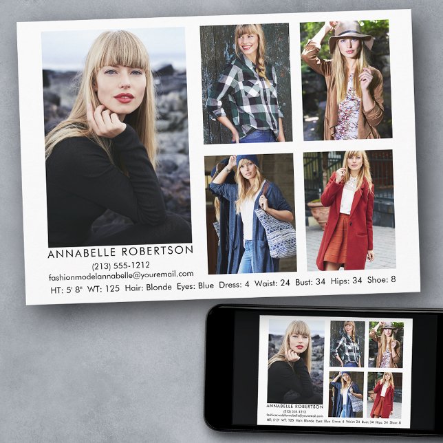 Convite Modelo moderno e placa fotográfica comp do ator 5 (Customize to change background color, text size, style or to add more photos to back of card.)