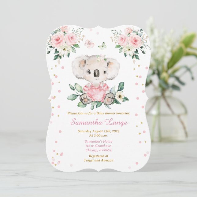 Convite Modelo personalizado do Chá de fraldas Koala (Em pé/Frente)