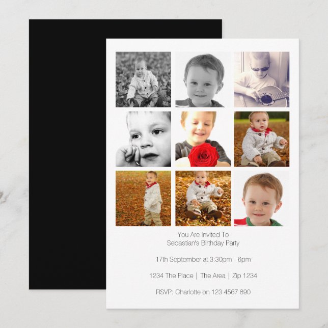 Convite Modelo Pessoal de Nove Fotos Personalizadas para M (Frente/Verso)