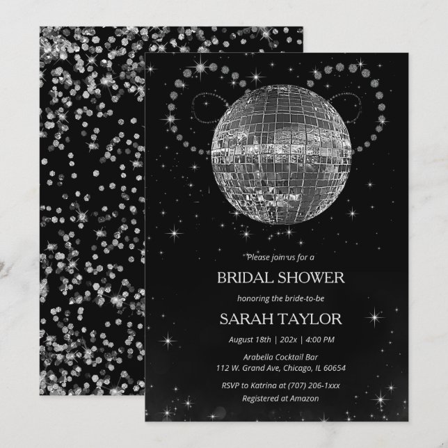 Convite Modelo Prata de Chá de Panela Retro Disco (Frente/Verso)