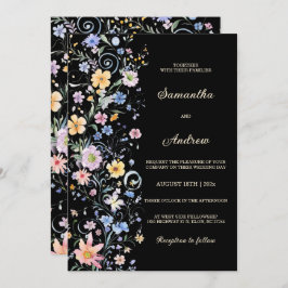 Convite Modelo Preto de Casamento de Flores Silvestres Rús