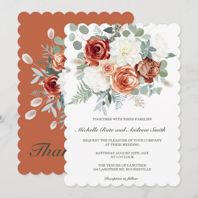 Convite Modelos de Casamento Terracota Sage (Frente/Verso)
