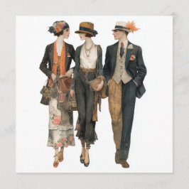 Convite Modelos de moda thruple vintage - folha de decoupa