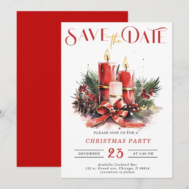 Convite Modelos de Save The Date Editáveis Festa de Natal (Frente/Verso)