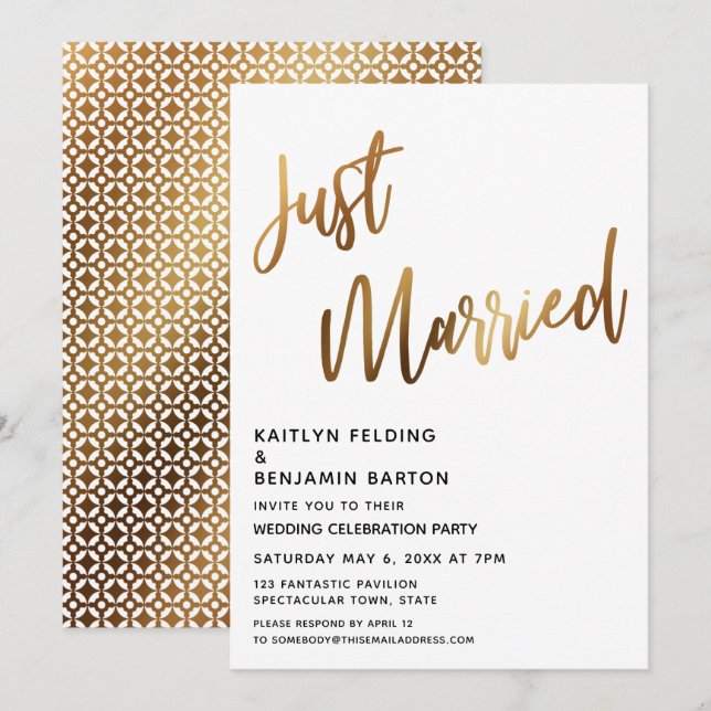 Convite Moden Casamento Gold Letreiro Recepção (Frente/Verso)