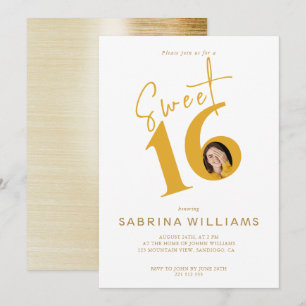 Convite Moden Na moda Dourado Script Sweet Sessenta Aniver