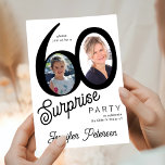 Convite Modern 2 photo black and white 60th Birthday Party<br><div class="desc">Trendy bold typography women's 60th birthday surprise party invitation with 2 photos then and now and modern white and black design in retro style script. Easy to personalize with your text and pictures.     Digital download available, </div>