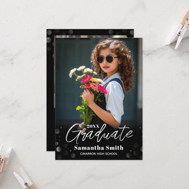 Convite Modern 2 Photo Graduation Senior Photo Grad Invite (Frente/Verso In Situ)