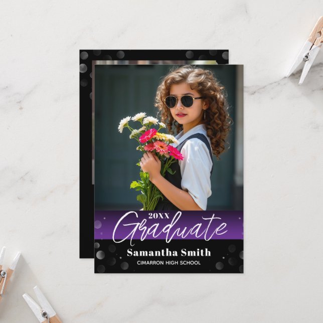 Convite Modern 2 Photo Graduation Senior Photo Grad Invite (Frente/Verso In Situ)