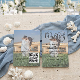 Convite Modern 2 Photo QR Code Romantic Script Wedding