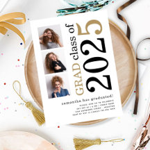 Modern 3 fotos Black Dourado 2025 White Graduation