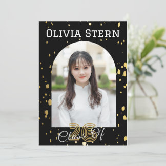 Convite Modern 3 Photo Graduation Invitation| Black & Gold