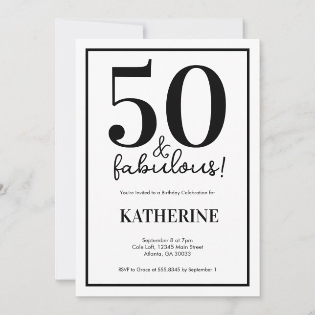 Convite Modern 50 and Fabulous 50th Birthday  (Frente)