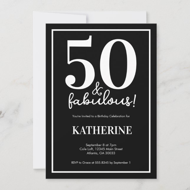 Convite Modern 50 and Fabulous 50th Birthday  (Frente)