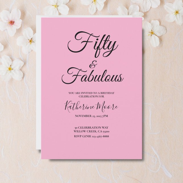 Convite Modern 50 and Fabulous Pink 50th Birthday Party (Criador carregado)