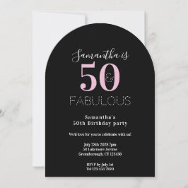 Convite Modern 50 Fabulous 50th Birthday Black Pink Party