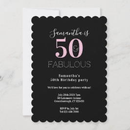 Convite Modern 50 Fabulous 50th Birthday Black Pink Party