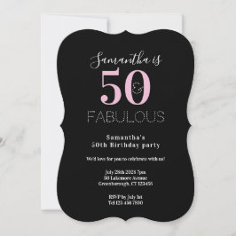 Convite Modern 50 Fabulous 50th Birthday Black Pink Party