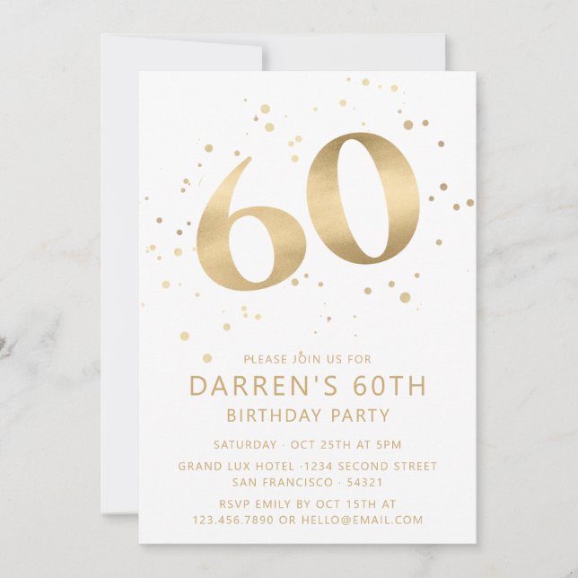Convite Modern 60th Sixty Birthday Photo Gold Glitter (Frente)