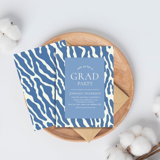 Convite Modern abstract Blue & Cream Pattern graduation (Criador carregado)