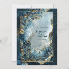Convite Modern Abstract Navy Indigo Gilded Marble Wedding