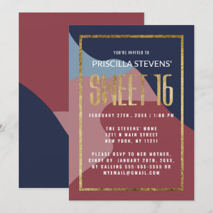 Convite Modern Abstrato Azul Cor-de-rosa Dourado Geométri