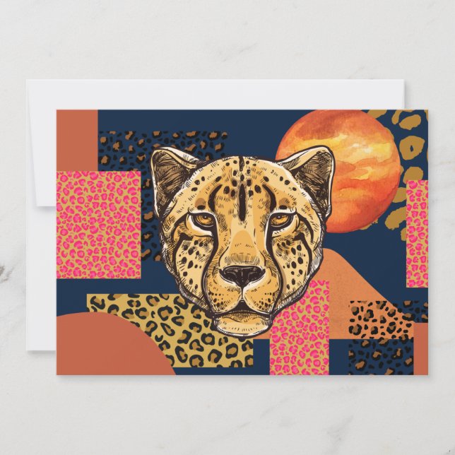 Convite Modern Abstrato Safari Cheetah (Frente)
