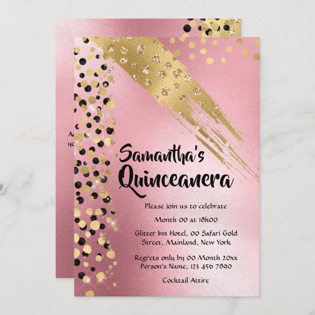Convite Modern abstrato safari - festa rosa dourada (Frente/Verso)