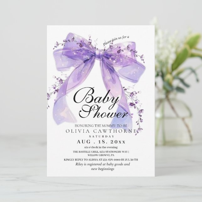 Convite Modern and elegant Bow Baby Shower (Em pé/Frente)