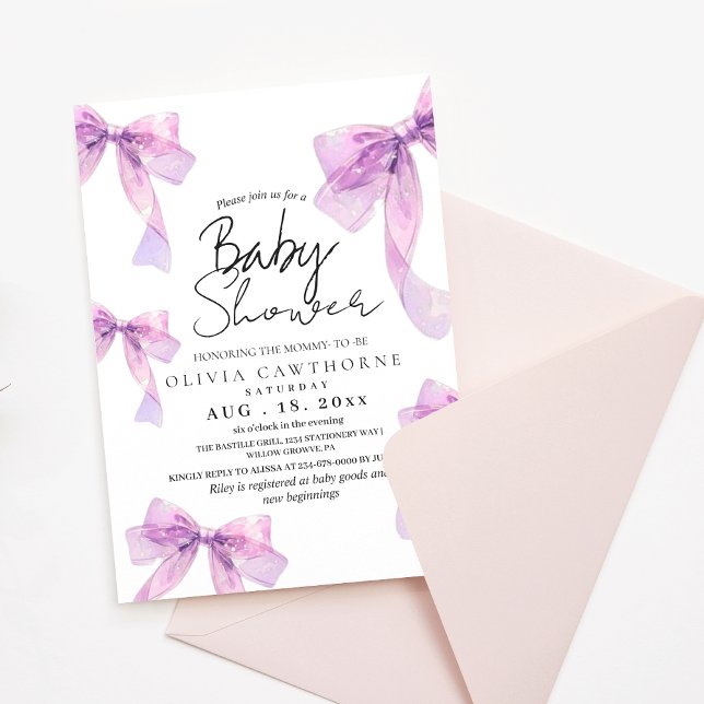 Convite Modern and elegant Bows Baby Shower  (Criador carregado)