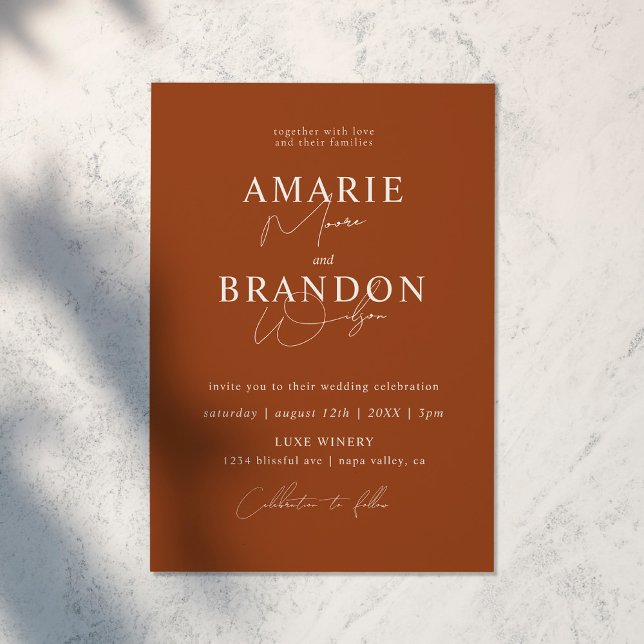 Convite Modern and Minimal Terracotta Wedding Invitation (Criador carregado)
