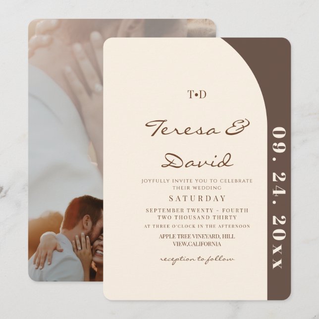 Convite Modern and Minimalist Cream & Brown Wedding (Frente/Verso)