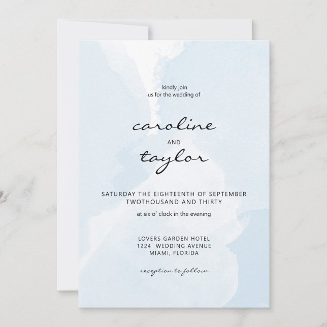 Convite Modern, aquarell, minimalistic Wedding Collection (Frente)