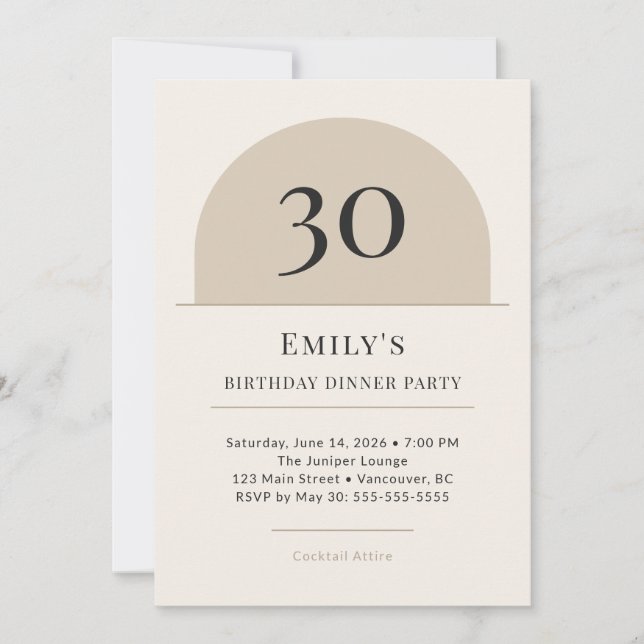 Convite Modern Arch 30th Birthday Dinner Party Invitation (Frente)