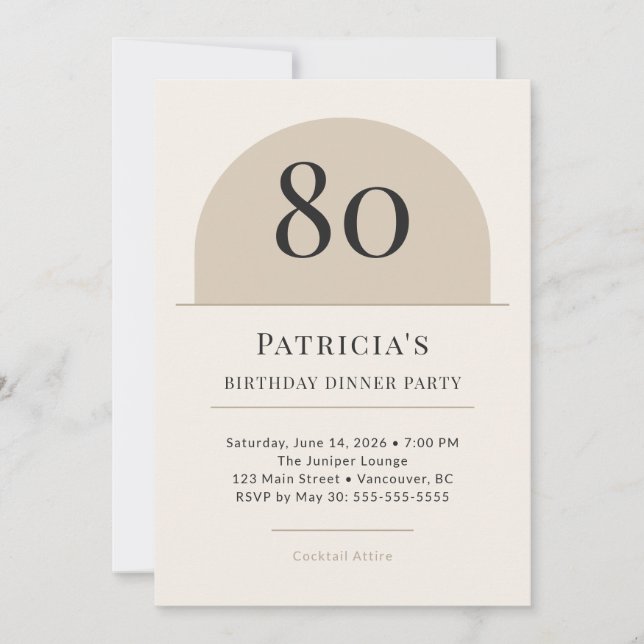Convite Modern Arch 80th Birthday Dinner Party Invitation (Frente)