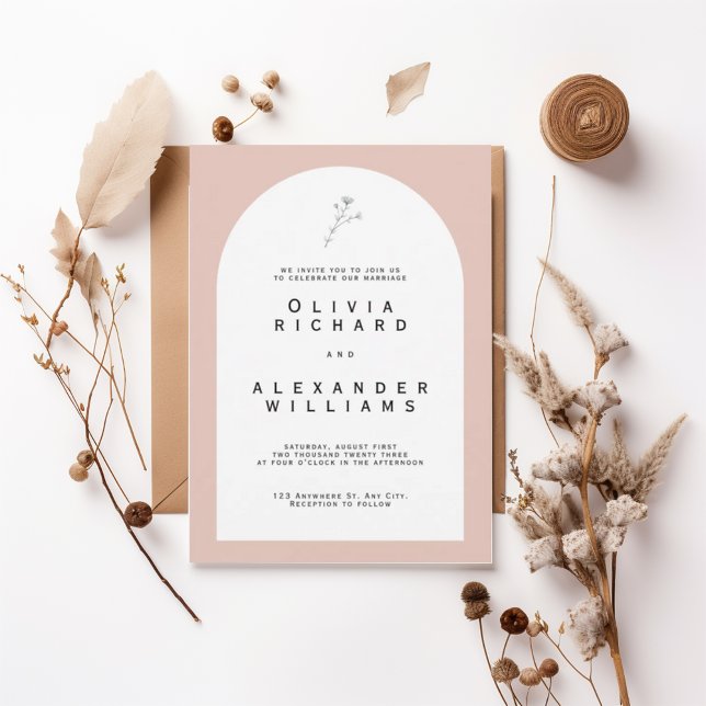 Convite Modern Arch Blush Minimalist Wedding Invitation (Criador carregado)