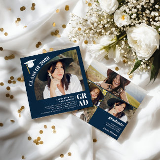 Convite Modern arch navy blue 5 photos graduation